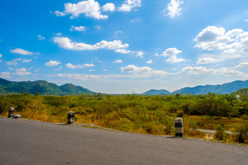 Fototapeta premium high mountains peaks range clouds in fog scenery landscape national park view outdoor at Chiang Rai, Chiang Mai Province, Thailand