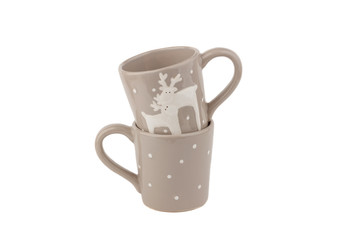 Grey ceramic cups for coffee or tea, white background