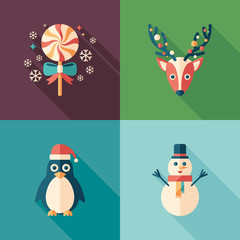 Winter time flat square icons set.