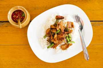 Popular Rice Topped with Stir-Fried Pork and Basil.
