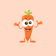Illustration of cute decisive carrot mascot isolated on light background.