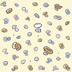 Nuts pattern with colored accents on yellow background. Fits perfectly for print or any food background.