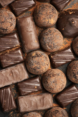 Assorted chocolate candies close-up
