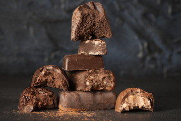 Stack of assorted chocolate candies