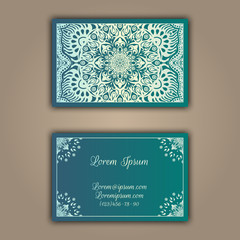 Luxury business cards with floral mandala ornament. Vintage decorative elements