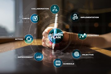 Action plan on the virtual screen. Planning concept. Business strategy.