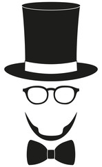 Art poster man father dad day avatar element set tall hat glasses beard, beaver, bow tie silhouette.