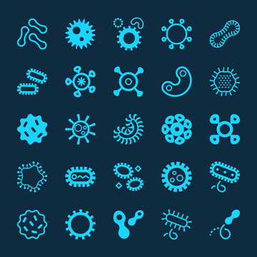Bacteria, virus, germs icon set in thin line style. Simple Set of Bacteria Related Vector Icons for Your Design.
