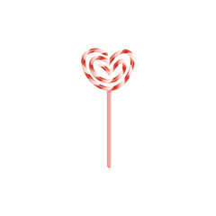 Vector flat heart twisted candy lollipop icon. Happy valentines day romantic invitation card design love symbol. Isolated holiday illustration on white background.