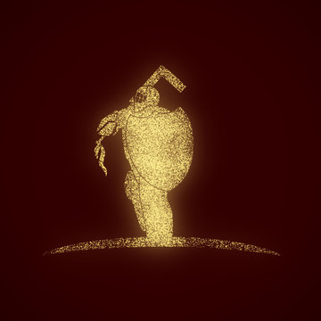 An illustration of ice hockey goalie with knight shield. Sport equipment or club emblem. Neon bulb illumination. 3D rendering