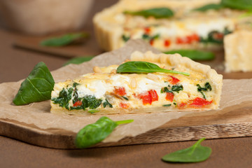 Home Baked Quiche With Spinach, Bell Pepper, Feta Cheese.