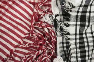 Two background texture, pattern. Scarf. The Palestinian keffiyeh checkered red and white against...
