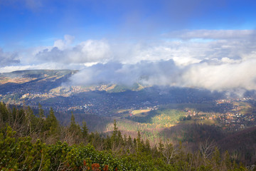 Aerial view of Zakopane town from the Sarnia Skala peak, Poland