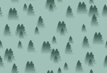 Wall murals Forest spruce forest with fog seamless pattern