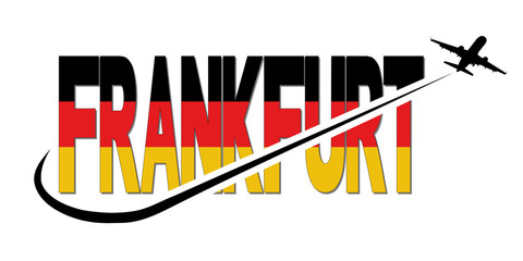 Frankfurt flag text with plane silhouette and swoosh illustration
