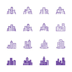 City skyline, urban landscape in linear style, vector icons. Modern Business City Concept.
