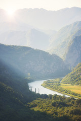 Mountain landscape with canyon of Cetina river in Dinara mountains near Omis, Dalmatia, Croatia. Vertical image