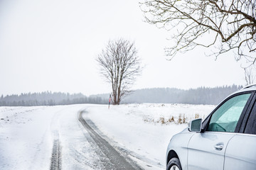 Car traffic on snowy road