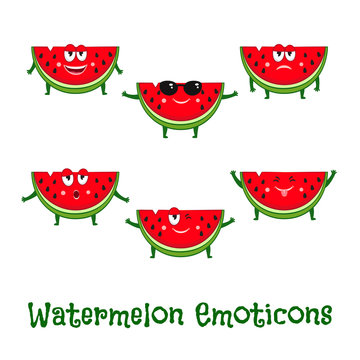 Watermelon smiles. Cute cartoon emoticons. Emoji icons