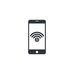 bitcoin icon combine wi-fi symbol in smartphone icon vector illustration
