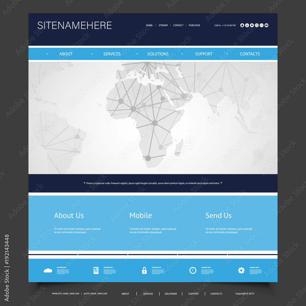 Poster global business connections, computer networks - website template design