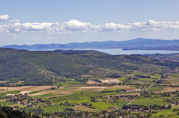 Lake Trasimeno is surrounded on three sides by hills. Umbria. Italy