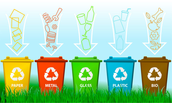 Waste Segregation Background With Recycle Bins 