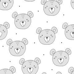 Cute seamless pattern with funny teddy bear. vector illustration