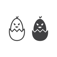 Chick hatched from an egg line and glyph icon, easter and holiday, bird sign vector graphics, a linear pattern on a white background, eps 10.