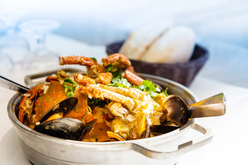 closeup mix seafood soup pot