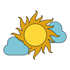 Sun and clouds weather icon vector illustration graphic design