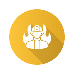 Firefighter flat design long shadow glyph icon