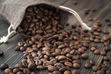 A bag of roasted arabica coffee beans