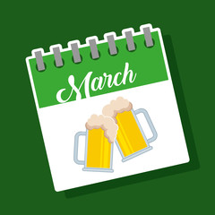 march calendar beer glasses drink st patricks celebration vector illustration