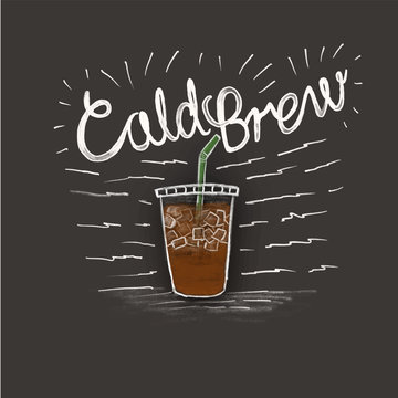 cold brew and a cup of coffee in style lettering on black background