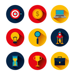 Fototapeta premium collection icons business idea money clock trophy laptop target vector illustration