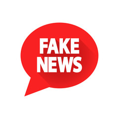 Icono plano mensaje FAKE NEWS con sombra en color rojo