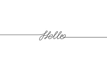 HELLO handwritten inscription. Hand drawn lettering. alligraphy. One line drawing of phrase Vector illustration