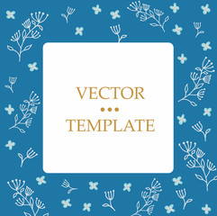 Fototapeta na wymiar Blue vector template. Vintage and floral decoration