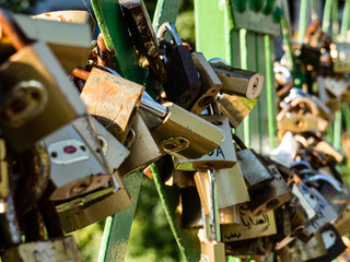 Beautiful love locks on the bridge in Jajce
