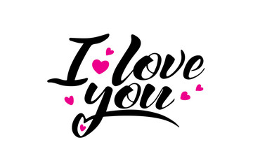 Words I love you, vector lettering, handwritten text - concept valentines day and wedding card