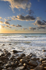 Colored Twilight on a Beach of Cefalu
