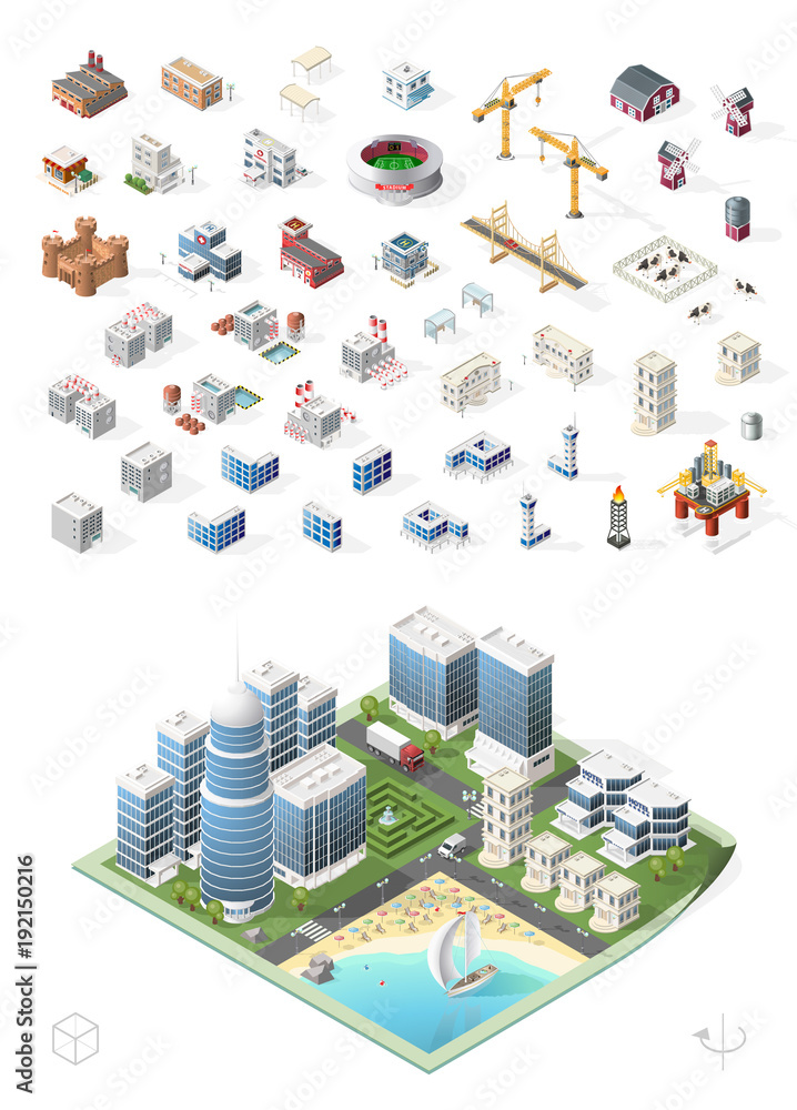 Aufkleber build your own isometric city . isolated high quality vector elements on white background
