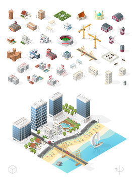 Build Your Own Isometric City . Isolated High Quality Vector Elements on White Background