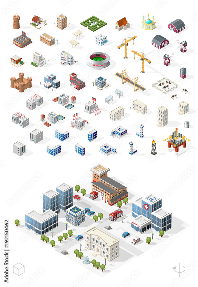 Aufkleber build your own isometric city . isolated high quality vector elements on white background