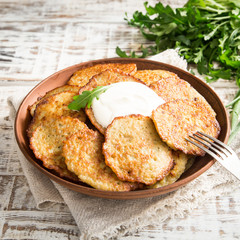 Draniki - potato fritters. potato pancakes. The naitonal dish of Belarus, Ukraine and Russia.