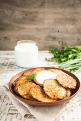 Draniki - potato fritters. potato pancakes. The naitonal dish of Belarus, Ukraine and Russia.