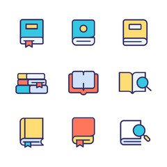 Book color icon vector set . Pictogram isolated on white. For web and mobile UI, set of basic UI book elements.