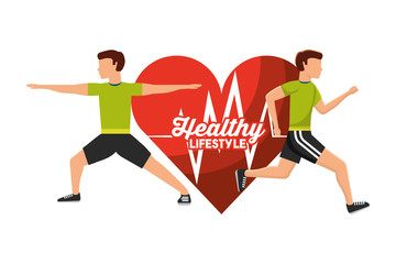 heart rate man and woman sport activity healthy lifestyle vector illustration