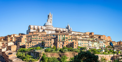 Fototapeta na wymiar Cityscape of Siena view the Duomo (cathedral of Siena), Tuscany, Italy